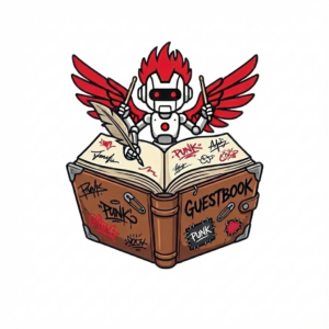 Der kleine Bot trommelt im Gästebuch